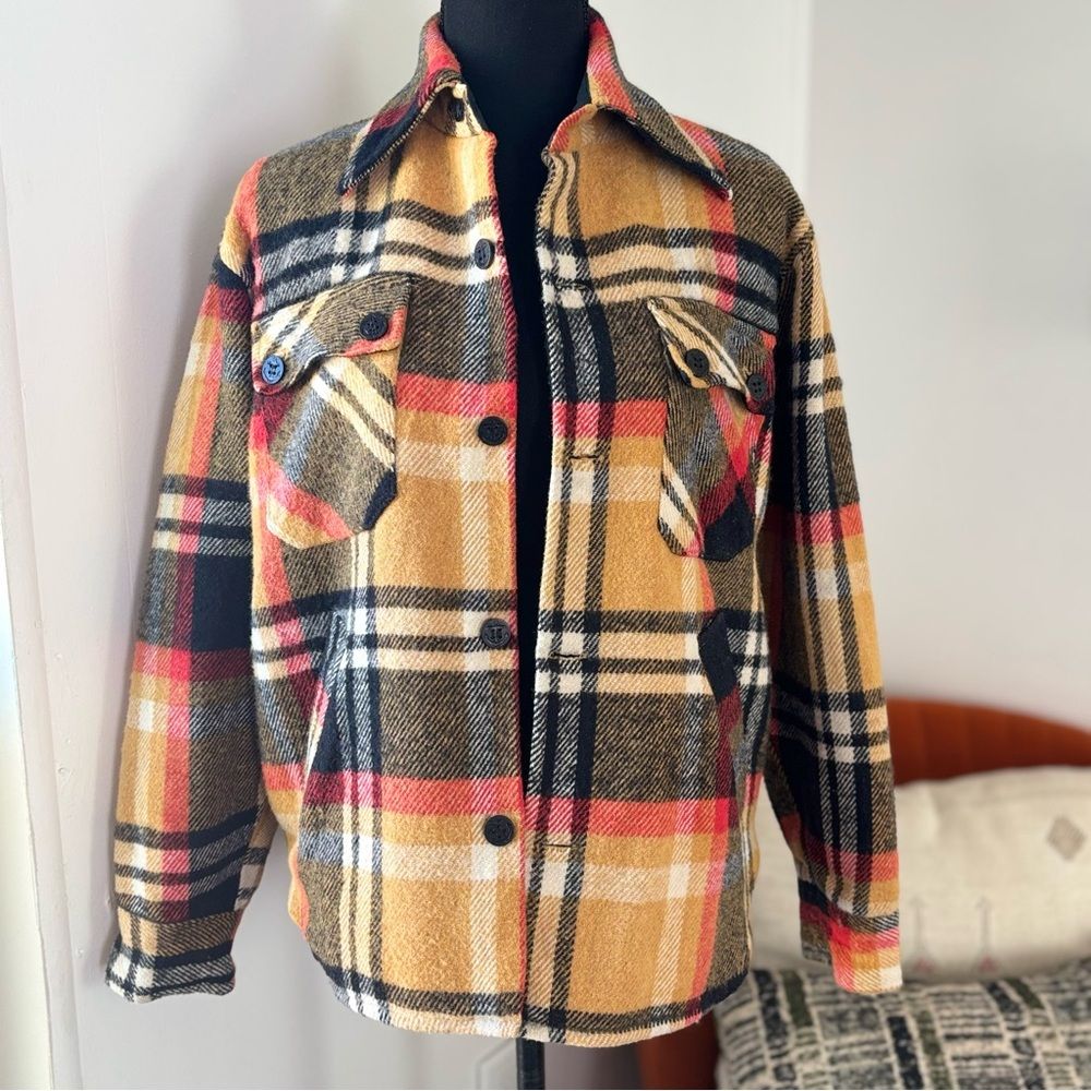 Vintage 1970s Plaid Wool Jacket Shacket Rare